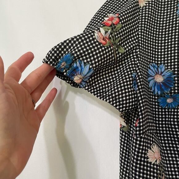 Sugar High Gingham Floral Ruffled Wrap Blouse Womens L Romantic Flutter Sleeve - Picture 6 of 14